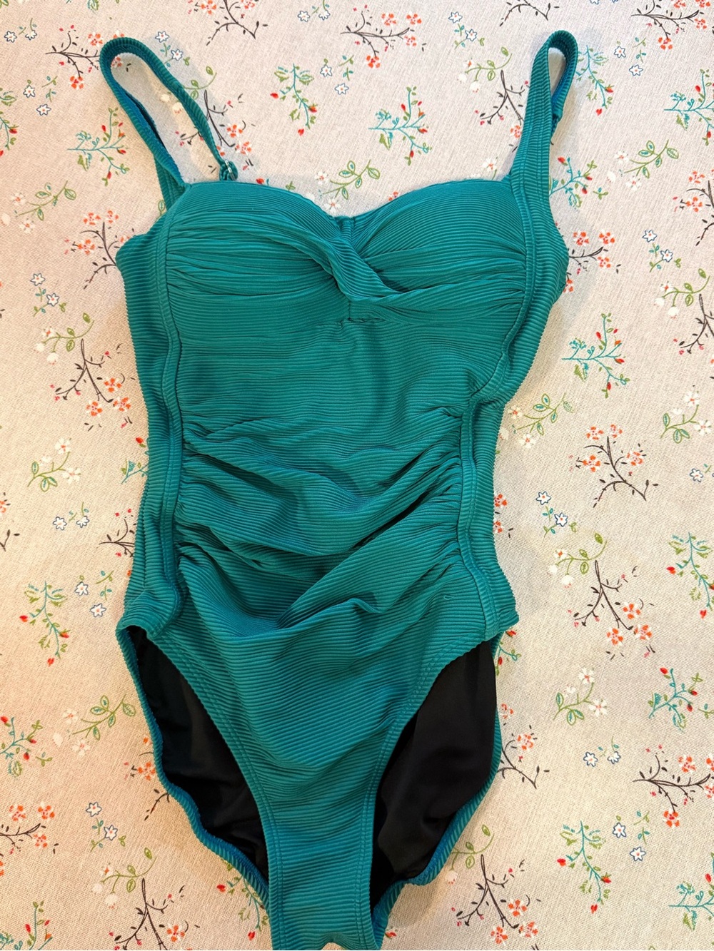 Teal Twist-Ruched One-Piece Swimsuit with Adjustable Straps